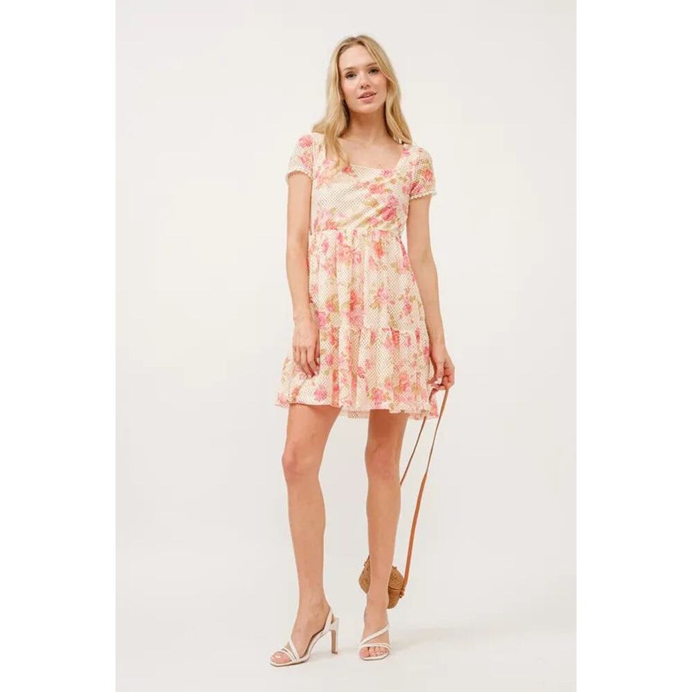 And The Why Square Neck Tiered Floral Fishnet Dress - Picture 6 of 8